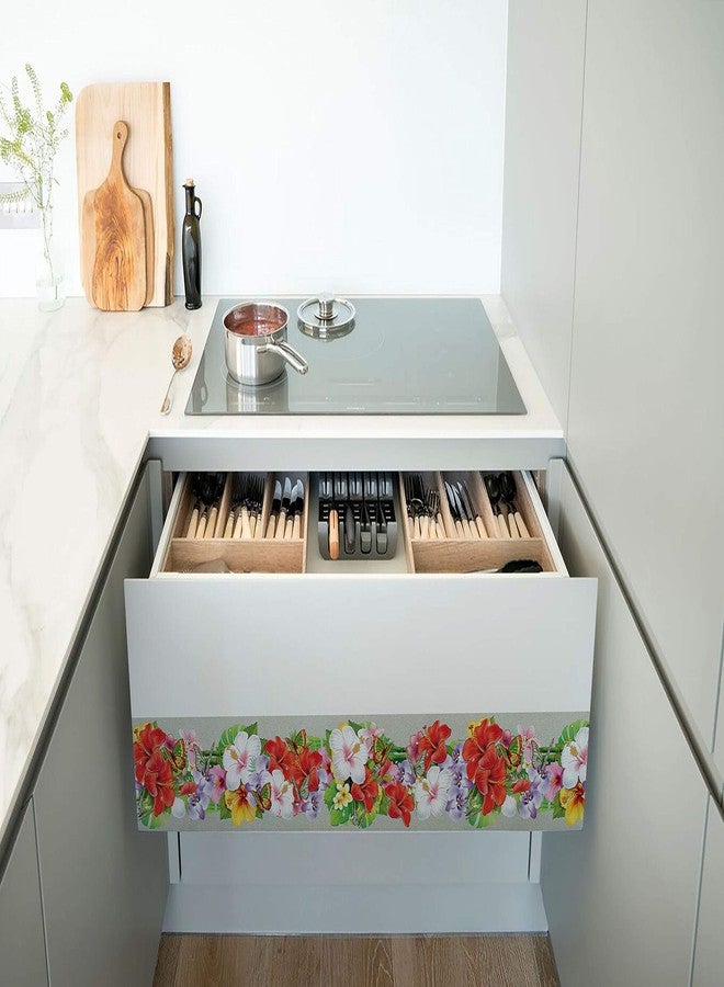 WallDesign شريط حائط من تصميم WallDesign مزين بأزهار الأوركيد والكركديه والفراشات - عرض 5.25 بوصة × طول 5 أقدام - Image 2